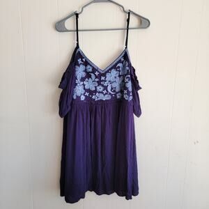 Savanna Jane Embroidered Off Shoulder Babydoll Mini Dress